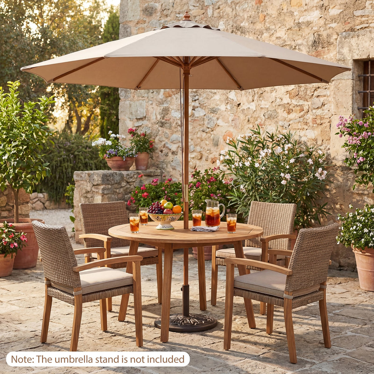 9 FT Patio Umbrella Outdoor Table Market Umbrella with 8 Sturdy Bamboo Ribs-Brown-Outdoor Umbrellas-DECOROLALA