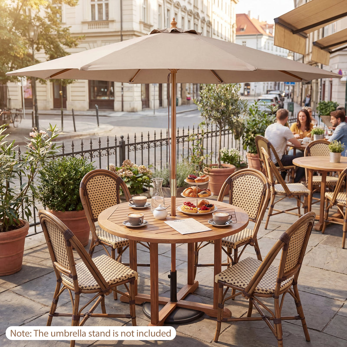 9 FT Patio Umbrella Outdoor Table Market Umbrella with 8 Sturdy Bamboo Ribs-Brown-Outdoor Umbrellas-DECOROLALA