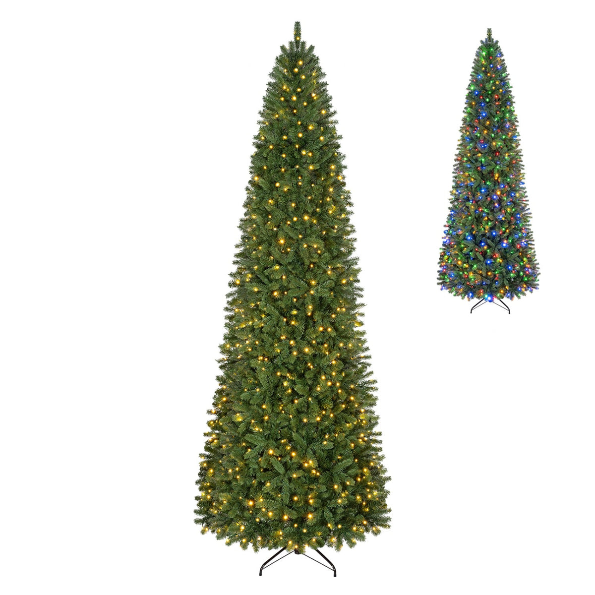 9 FT Pencil Alpine Christmas Tree with 1345 Full Branch Tips and 550 Dual-Color LED Lights-Christmas Trees-DECOROLALA