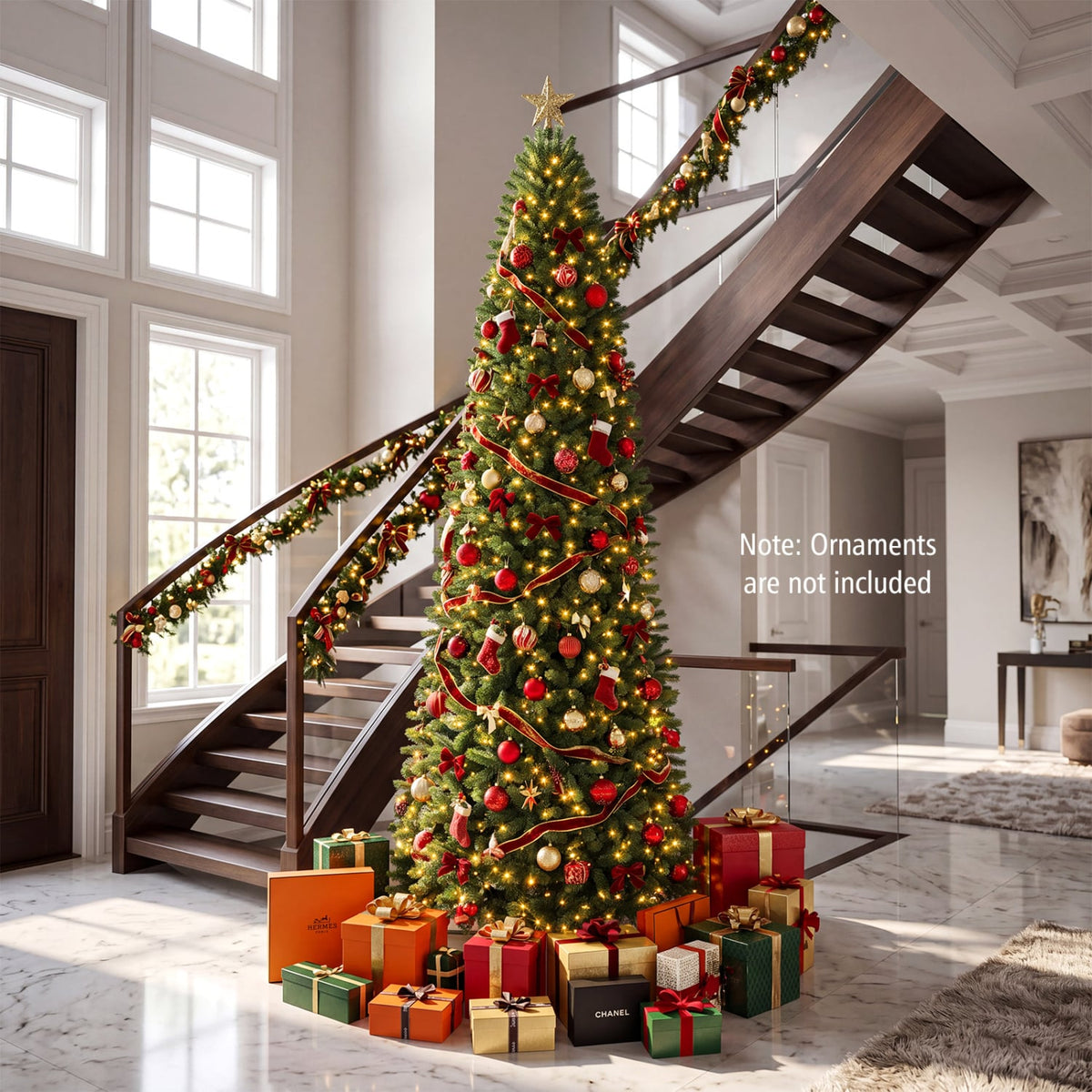 9 FT Pencil Alpine Christmas Tree with 1345 Full Branch Tips and 550 Dual-Color LED Lights-Christmas Trees-DECOROLALA