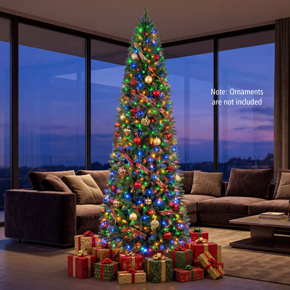 9 FT Pencil Alpine Christmas Tree with 1345 Full Branch Tips and 550 Dual-Color LED Lights-Christmas Trees-DECOROLALA