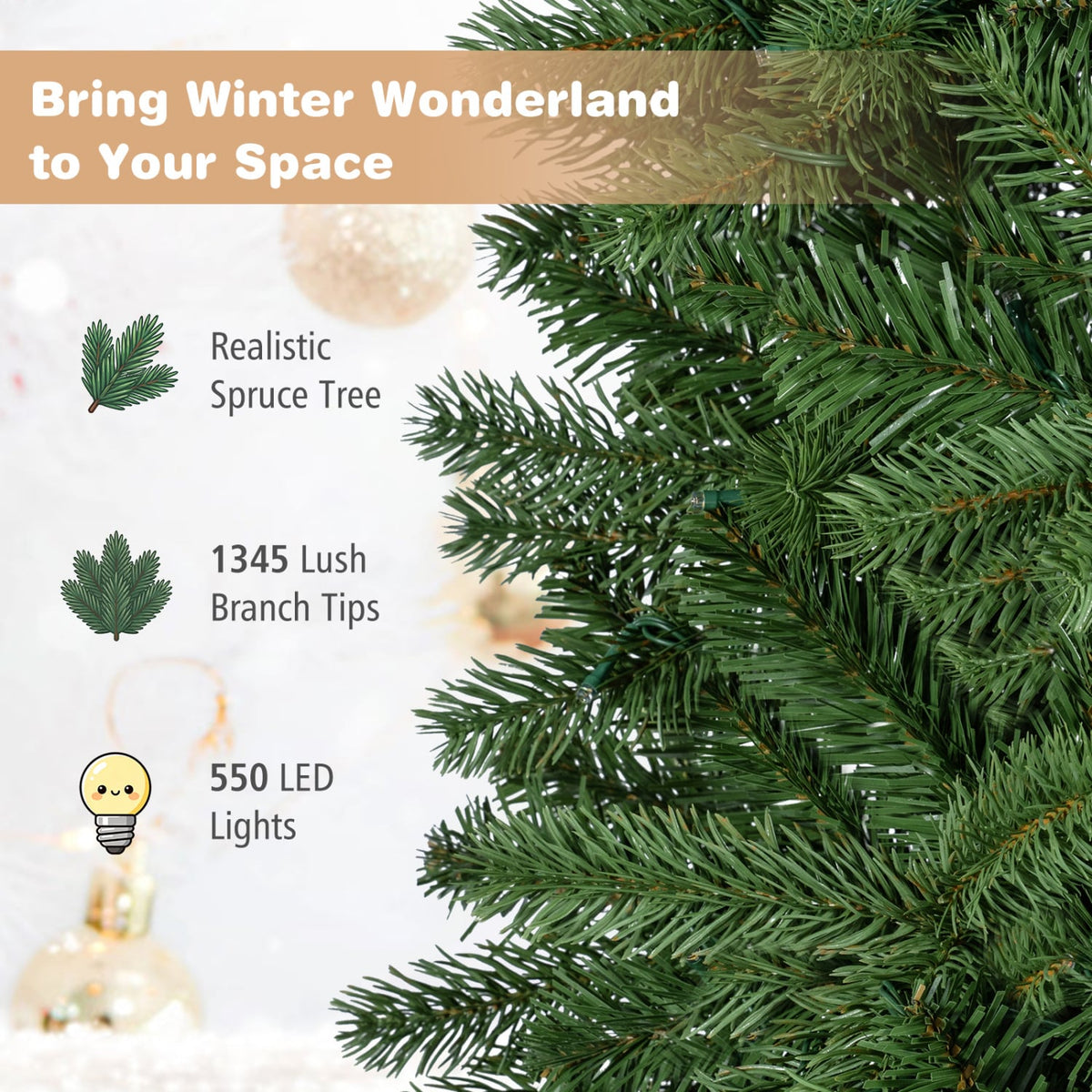 9 FT Pencil Alpine Christmas Tree with 1345 Full Branch Tips and 550 Dual-Color LED Lights-Christmas Trees-DECOROLALA