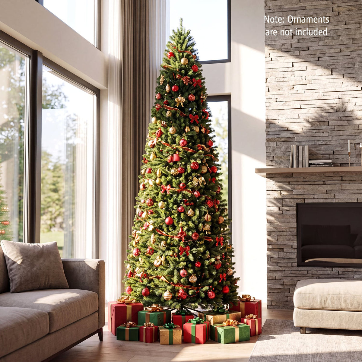 9 FT Pencil Alpine Christmas Tree with 1345 Full Branch Tips and 550 Dual-Color LED Lights-Christmas Trees-DECOROLALA
