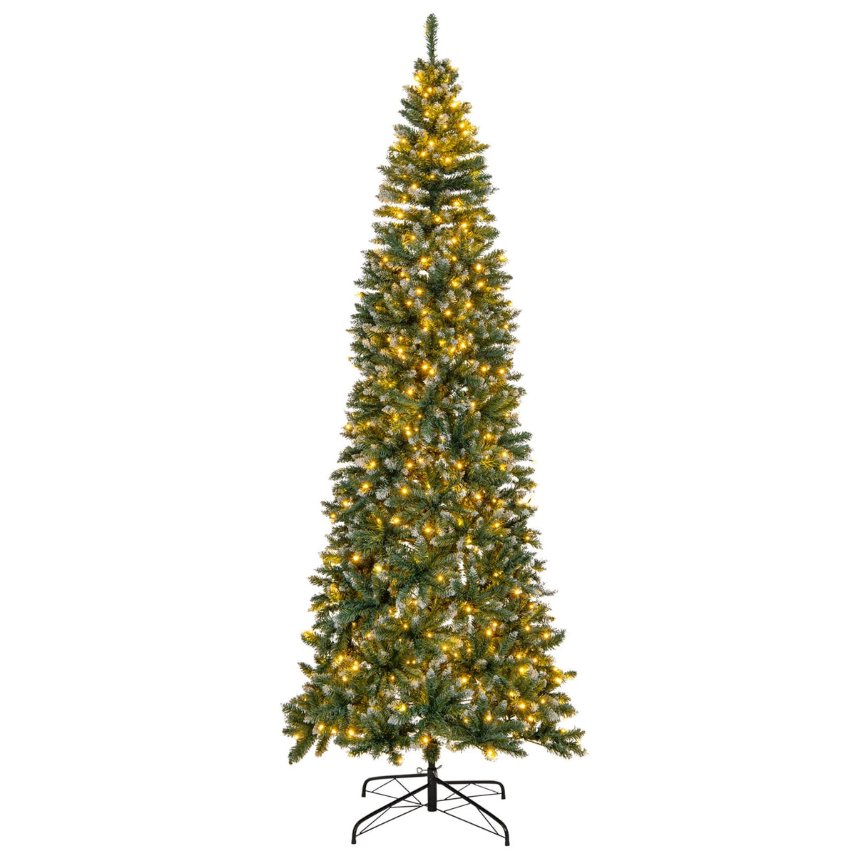 9 FT Pre-Lit Artificial Christmas Tree with 1298 Snowy Branch Tips-Christmas Trees-DECOROLALA