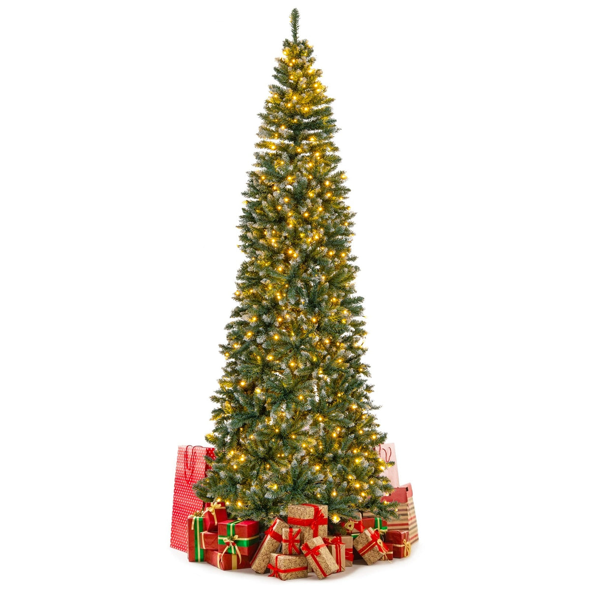 9 FT Pre-Lit Artificial Christmas Tree with 1298 Snowy Branch Tips-Christmas Trees-DECOROLALA