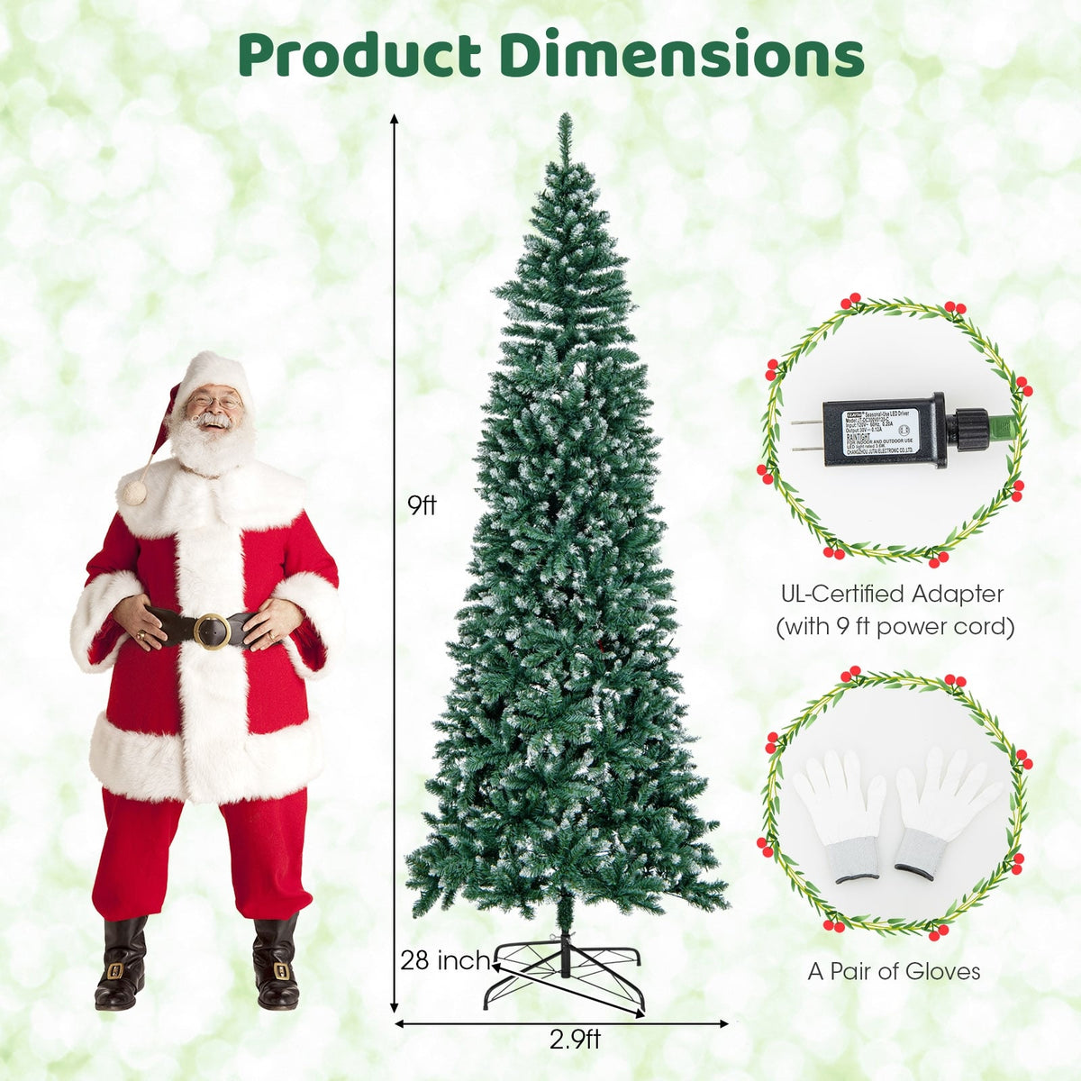 9 FT Pre-Lit Artificial Christmas Tree with 1298 Snowy Branch Tips-Christmas Trees-DECOROLALA