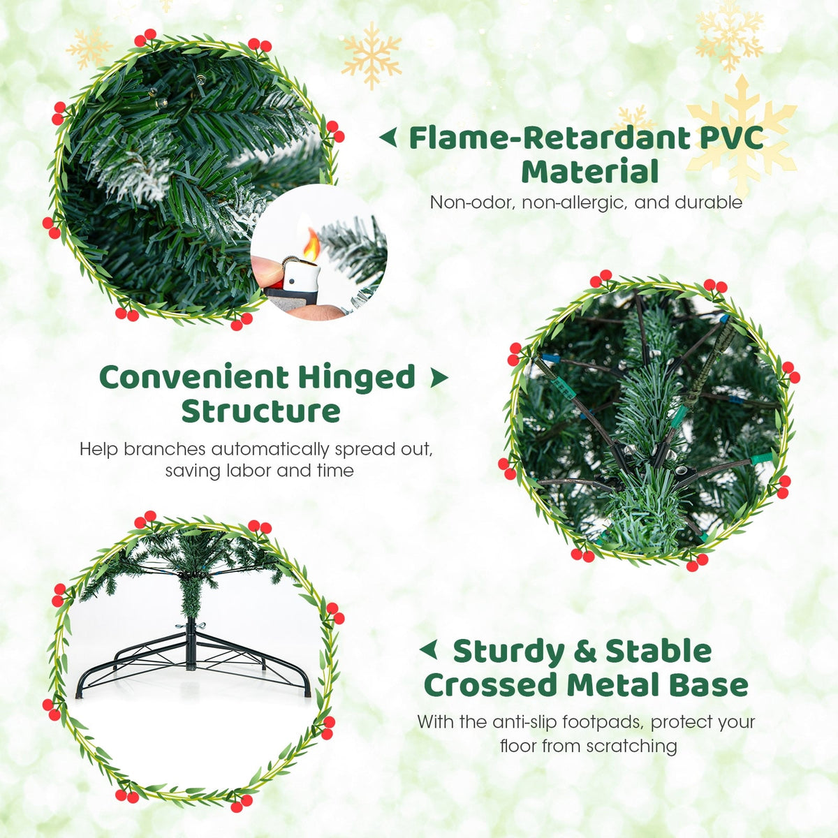 9 FT Pre-Lit Artificial Christmas Tree with 1298 Snowy Branch Tips-Christmas Trees-DECOROLALA