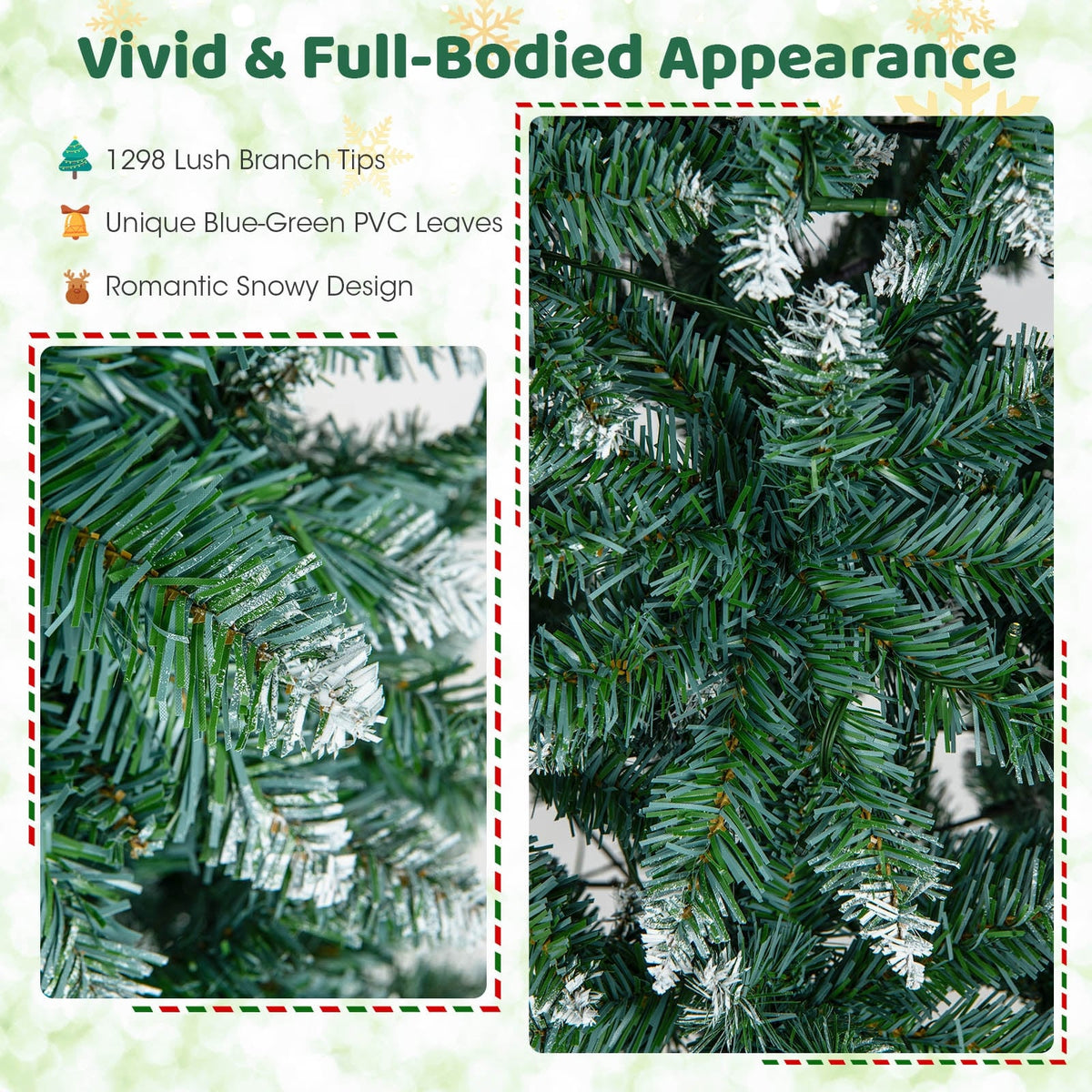 9 FT Pre-Lit Artificial Christmas Tree with 1298 Snowy Branch Tips-Christmas Trees-DECOROLALA