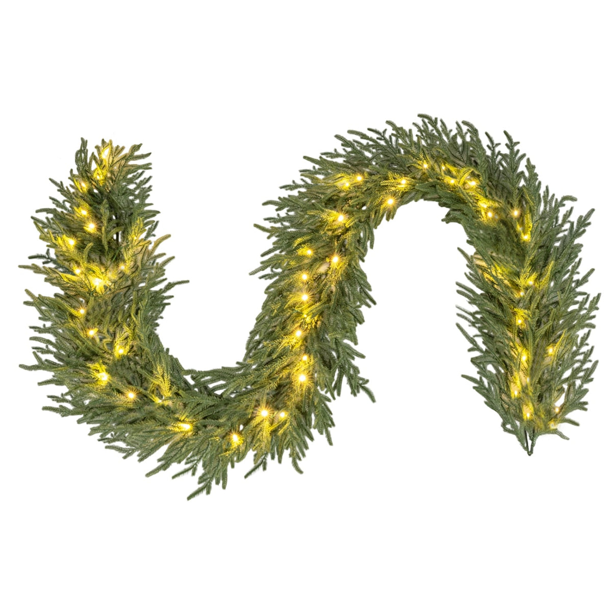 9 FT Pre-lit Artificial Cypress Christmas Garland with 50 Warm White LED Lights and 130 Branch Tips-Christmas Decorations & Accessories-DECOROLALA