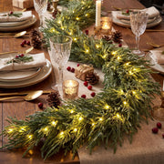 9 FT Pre-lit Artificial Cypress Christmas Garland with 50 Warm White LED Lights and 130 Branch Tips-Christmas Decorations & Accessories-DECOROLALA