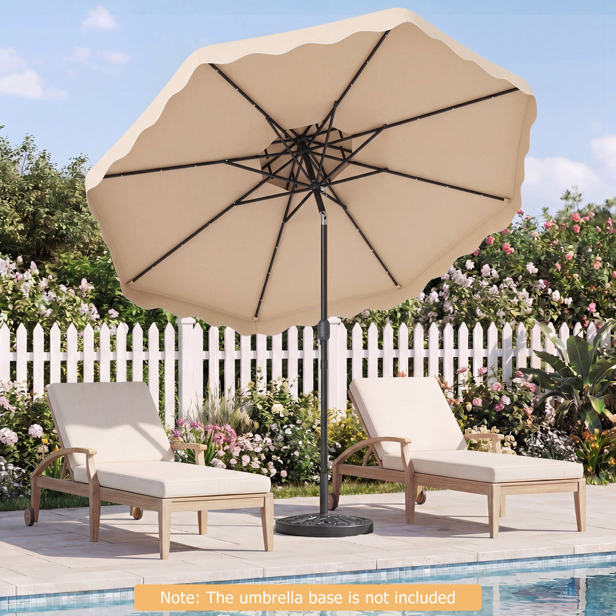 9 FT Solar LED Patio Umbrella Push-Button Tilt and Crank 24 LED Lights and 8 Ribs-Beige-Outdoor Umbrellas-DECOROLALA