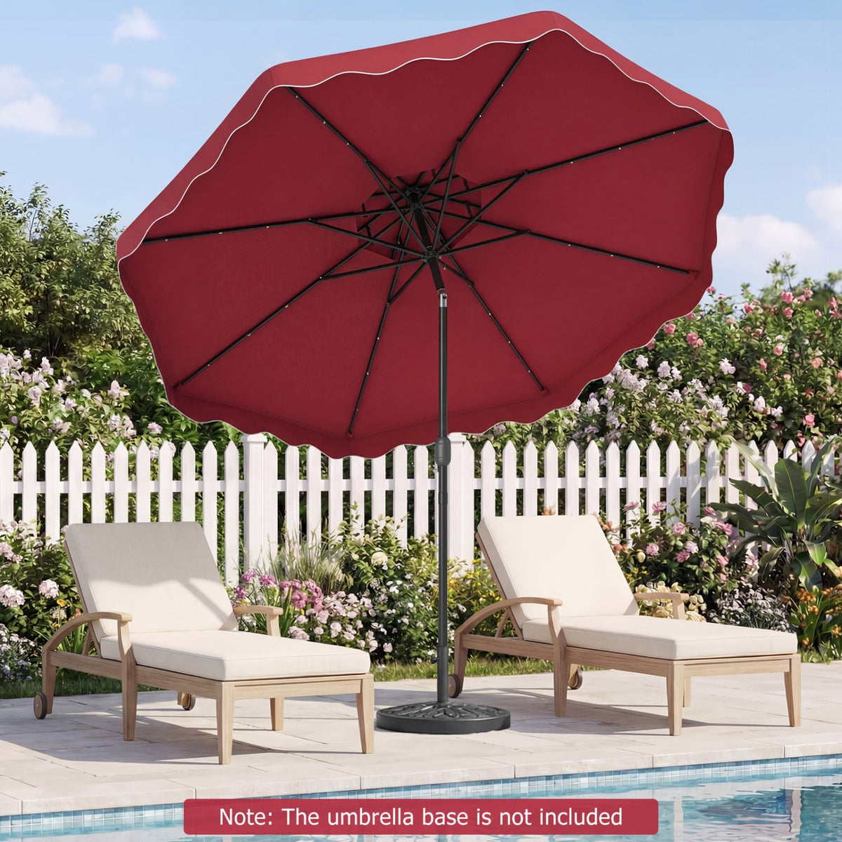 9 FT Solar LED Patio Umbrella Push-Button Tilt and Crank 24 LED Lights and 8 Ribs-Red-Outdoor Umbrellas-DECOROLALA
