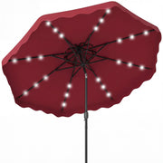9 FT Solar LED Patio Umbrella Push-Button Tilt and Crank 24 LED Lights and 8 Ribs-Red-Outdoor Umbrellas-DECOROLALA