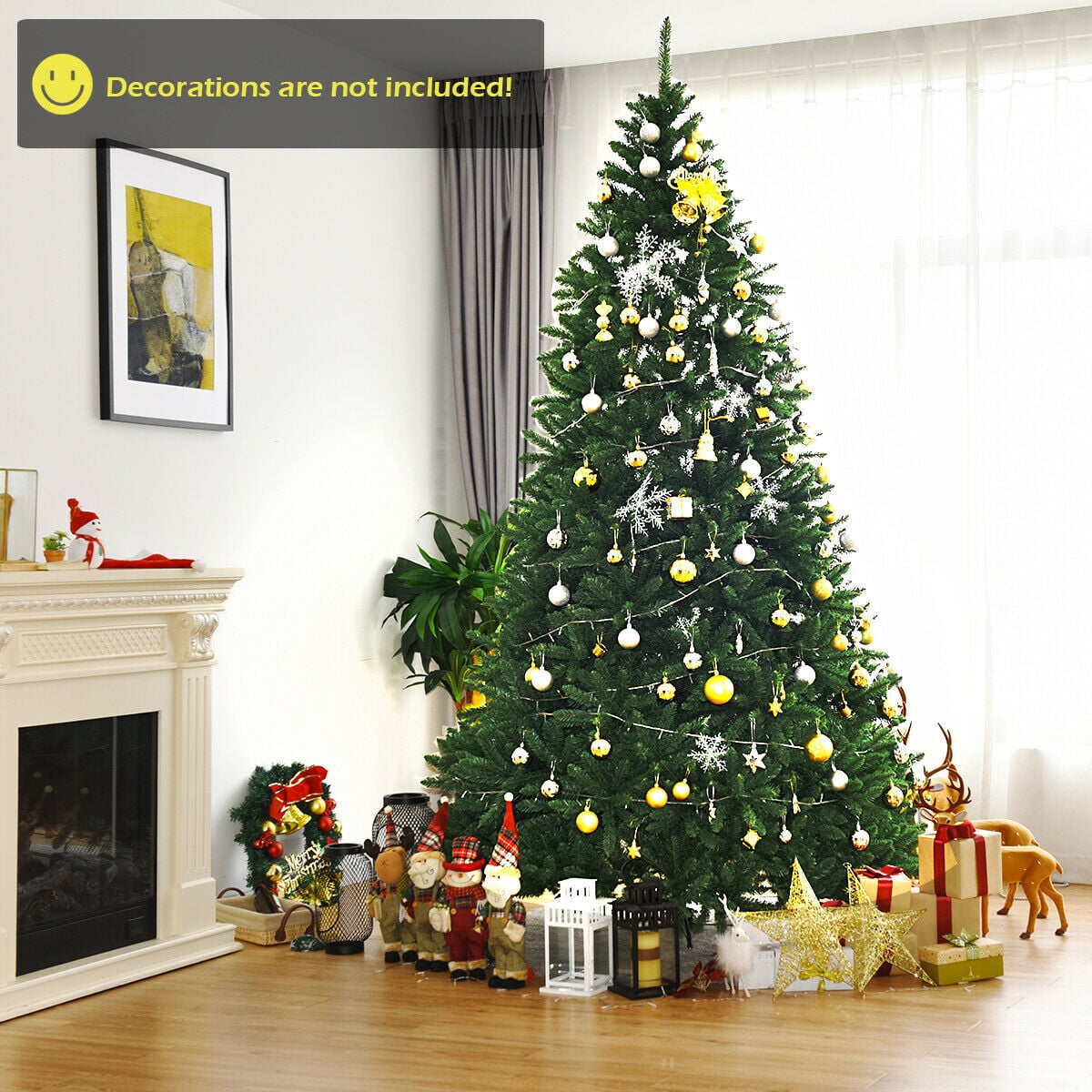 9 Feet Hinged Premium Artificial PVC Christmas Tree with Solid Metal Stand-Christmas Trees-DECOROLALA