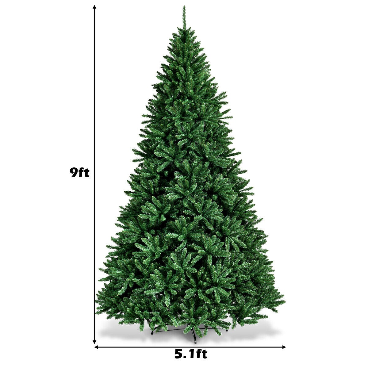 9 Feet Hinged Premium Artificial PVC Christmas Tree with Solid Metal Stand-Christmas Trees-DECOROLALA