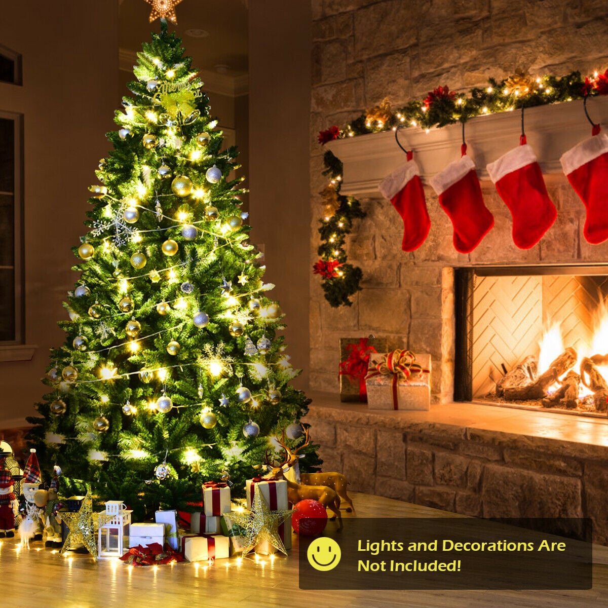 9 Feet Hinged Premium Artificial PVC Christmas Tree with Solid Metal Stand-Christmas Trees-DECOROLALA