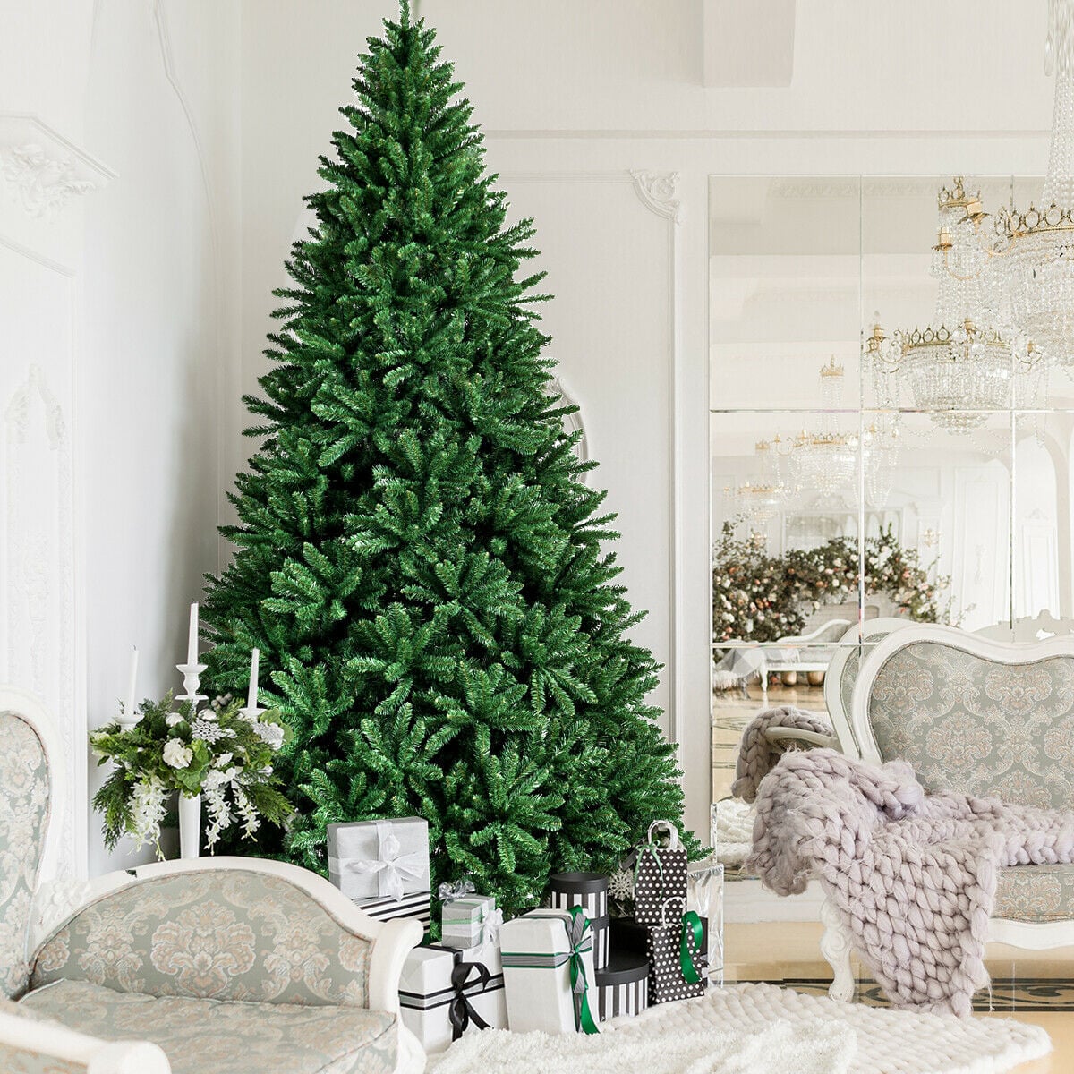 9 Feet Hinged Premium Artificial PVC Christmas Tree with Solid Metal Stand-Christmas Trees-DECOROLALA