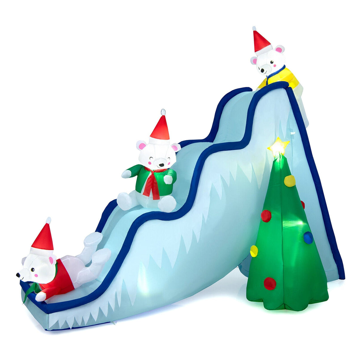 9 Feet Inflatable Polar Bear Slide Scene Decoration with LED Lights-Christmas Inflatables-DECOROLALA