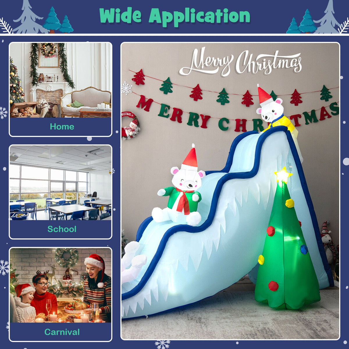 9 Feet Inflatable Polar Bear Slide Scene Decoration with LED Lights-Christmas Inflatables-DECOROLALA