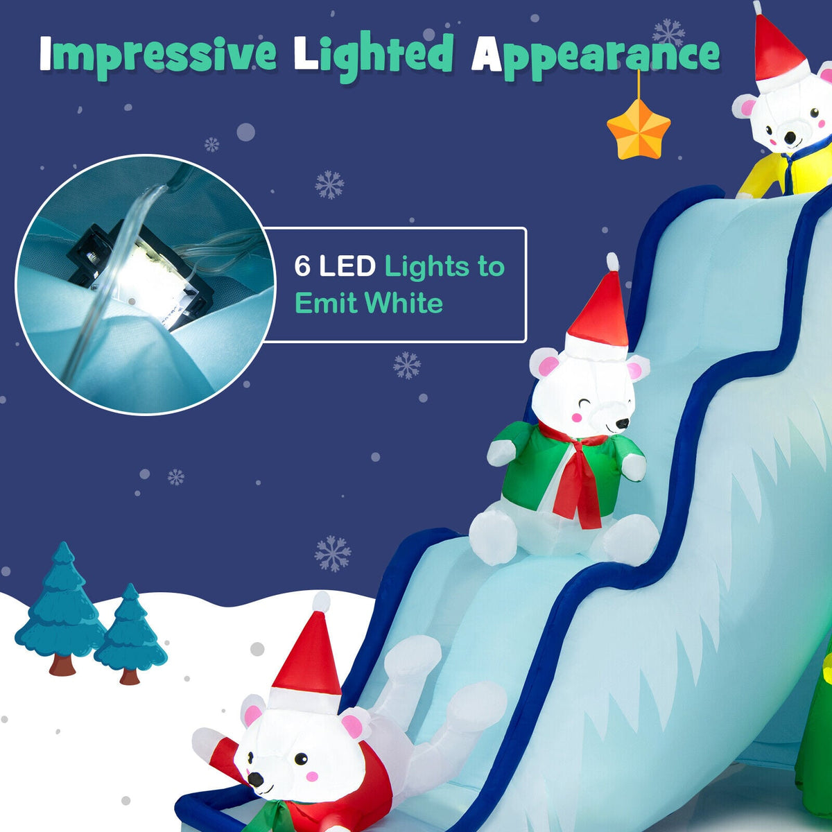 9 Feet Inflatable Polar Bear Slide Scene Decoration with LED Lights-Christmas Inflatables-DECOROLALA