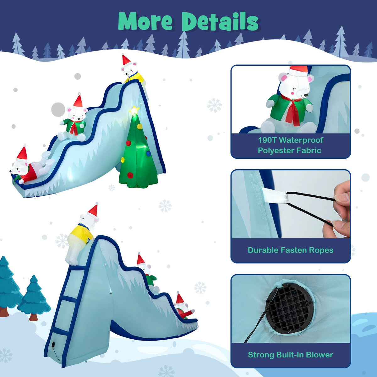 9 Feet Inflatable Polar Bear Slide Scene Decoration with LED Lights-Christmas Inflatables-DECOROLALA