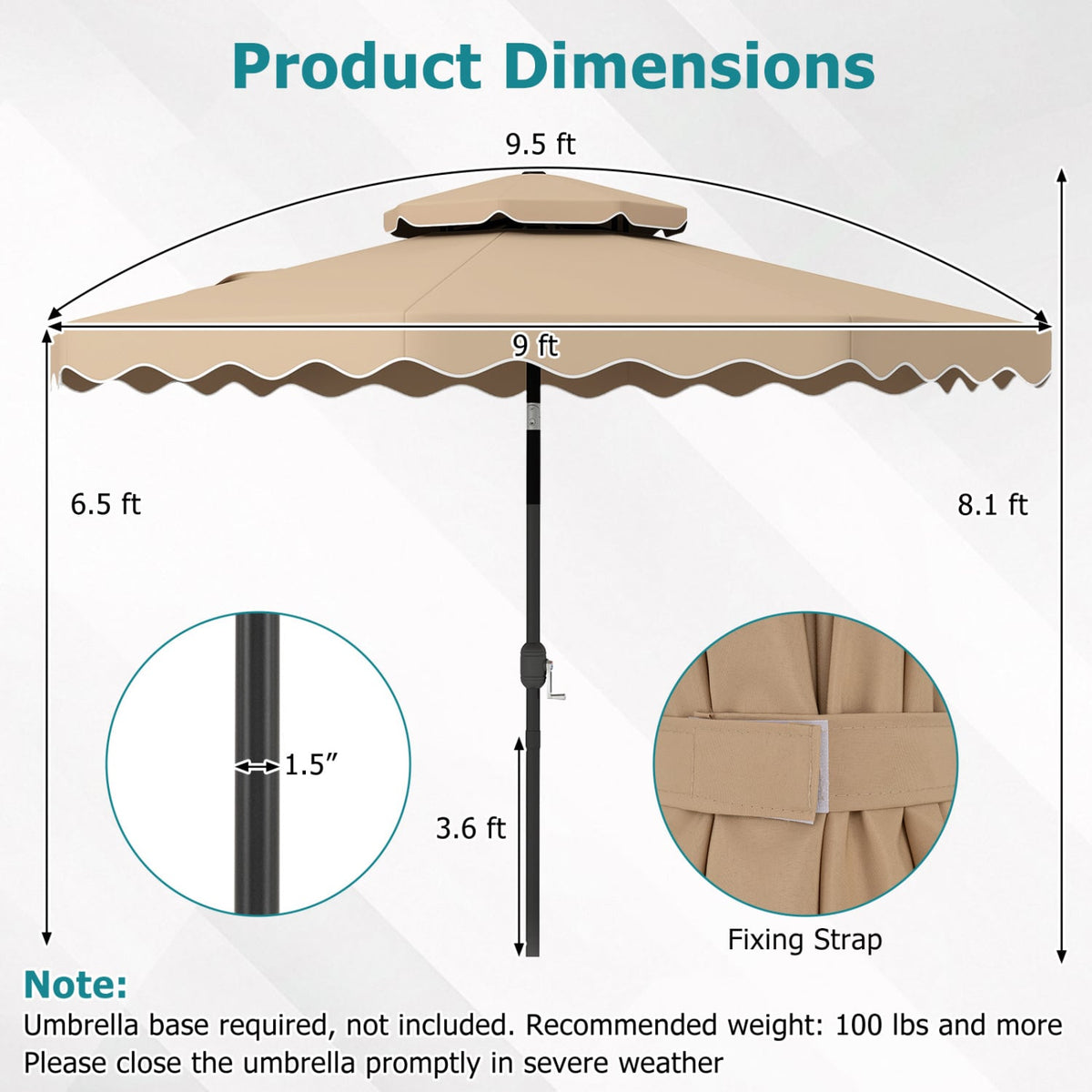 9 Feet Patio Umbrella with Push Button Tilt and Crank-Coffee-Outdoor Umbrellas-DECOROLALA