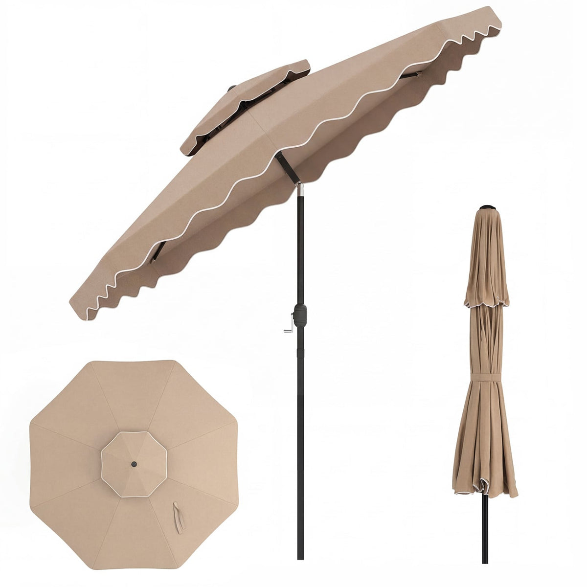 9 Feet Patio Umbrella with Push Button Tilt and Crank-Coffee-Outdoor Umbrellas-DECOROLALA