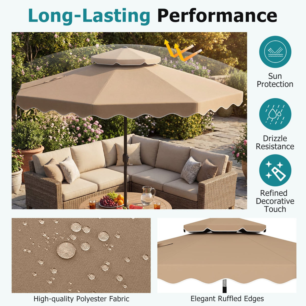 9 Feet Patio Umbrella with Push Button Tilt and Crank-Coffee-Outdoor Umbrellas-DECOROLALA