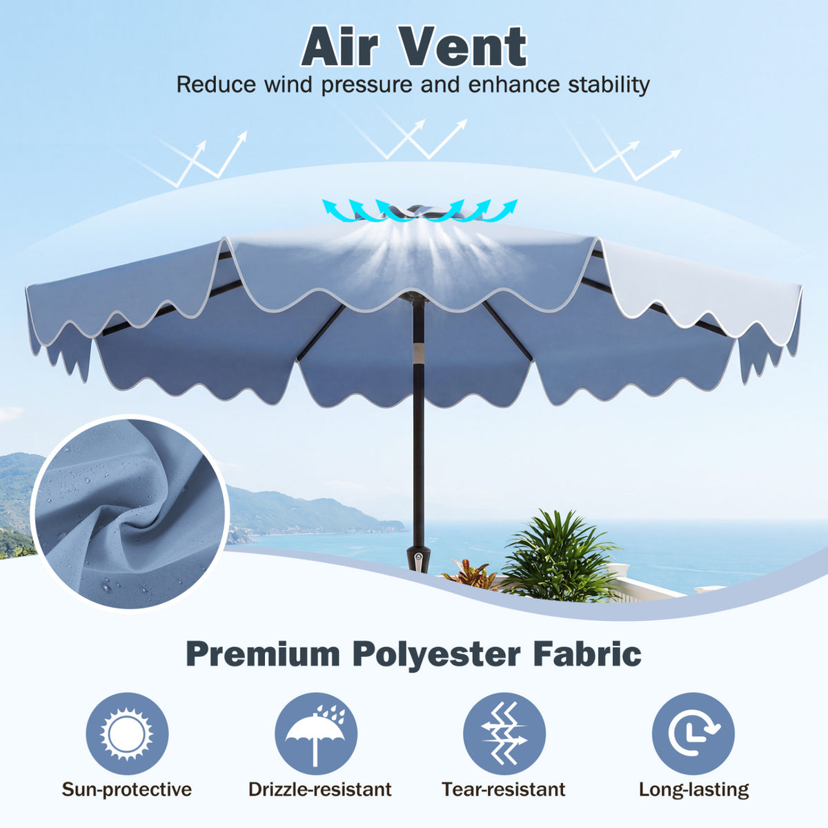 9 Feet Patio Umbrella with Weighted Base and Sandbags-Blue-Outdoor Umbrellas-DECOROLALA