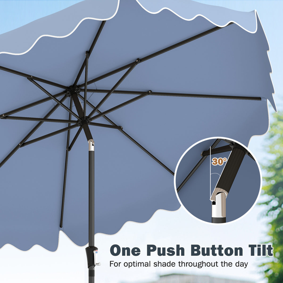 9 Feet Patio Umbrella with Weighted Base and Sandbags-Blue-Outdoor Umbrellas-DECOROLALA