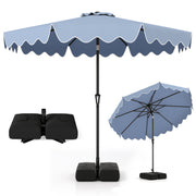 9 Feet Patio Umbrella with Weighted Base and Sandbags-Blue-Outdoor Umbrellas-DECOROLALA