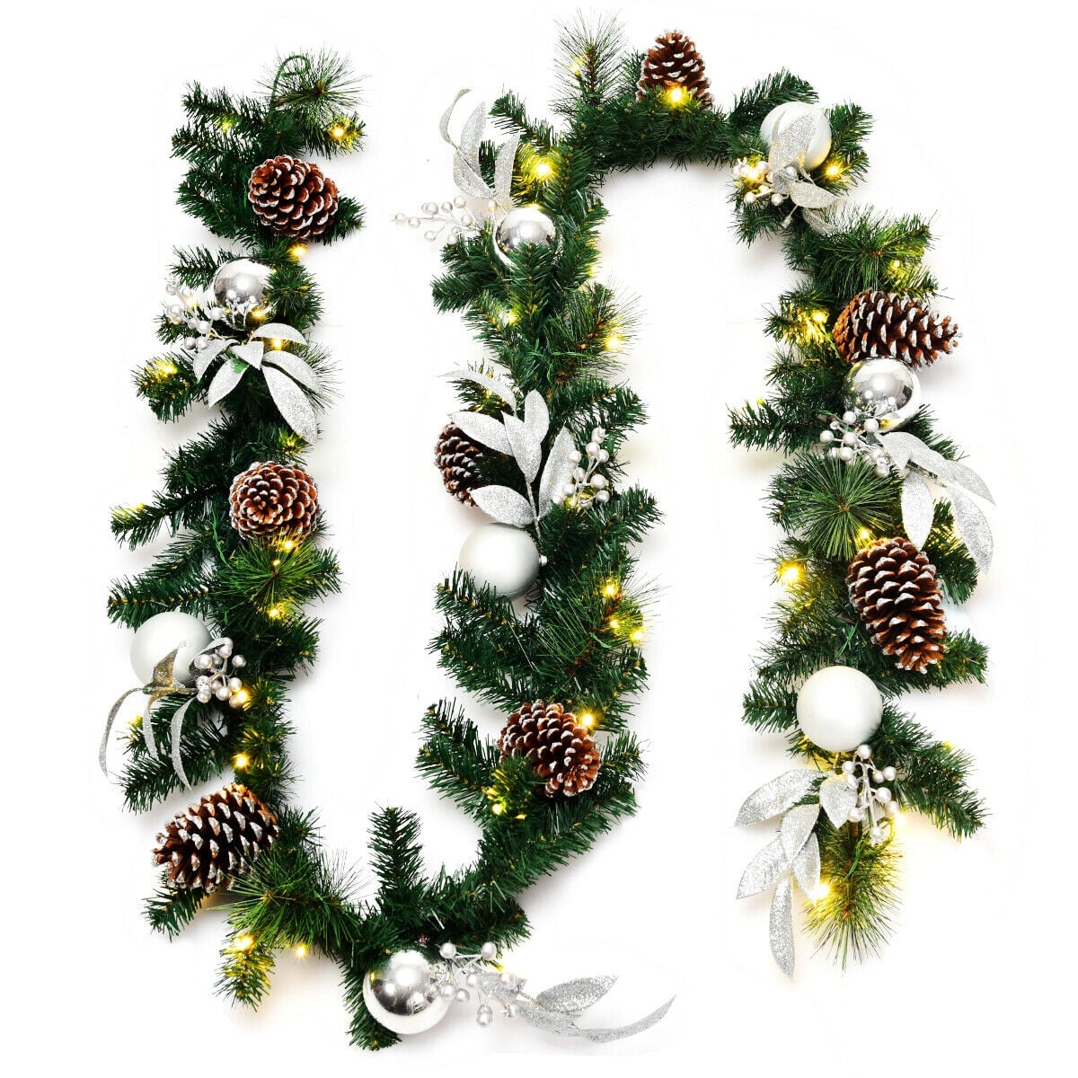 9 Feet Pre-Lit Artificial Christmas Garland with LED Lights-Christmas Decorations & Accessories-DECOROLALA