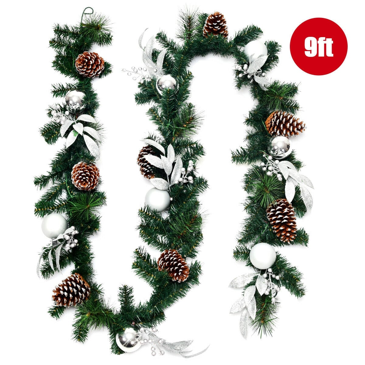 9 Feet Pre-Lit Artificial Christmas Garland with LED Lights-Christmas Decorations & Accessories-DECOROLALA