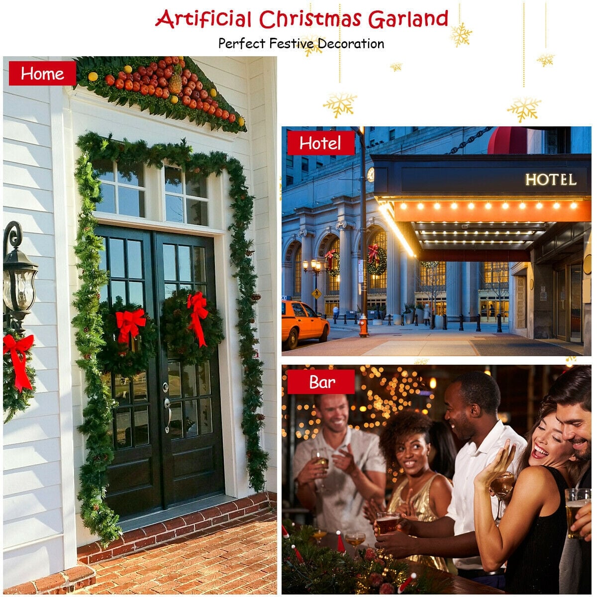 9 Feet Pre-Lit Artificial Christmas Garland with LED Lights-Christmas Decorations & Accessories-DECOROLALA