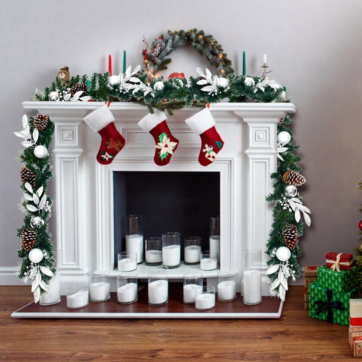 9 Feet Pre-Lit Artificial Christmas Garland with LED Lights-Christmas Decorations & Accessories-DECOROLALA