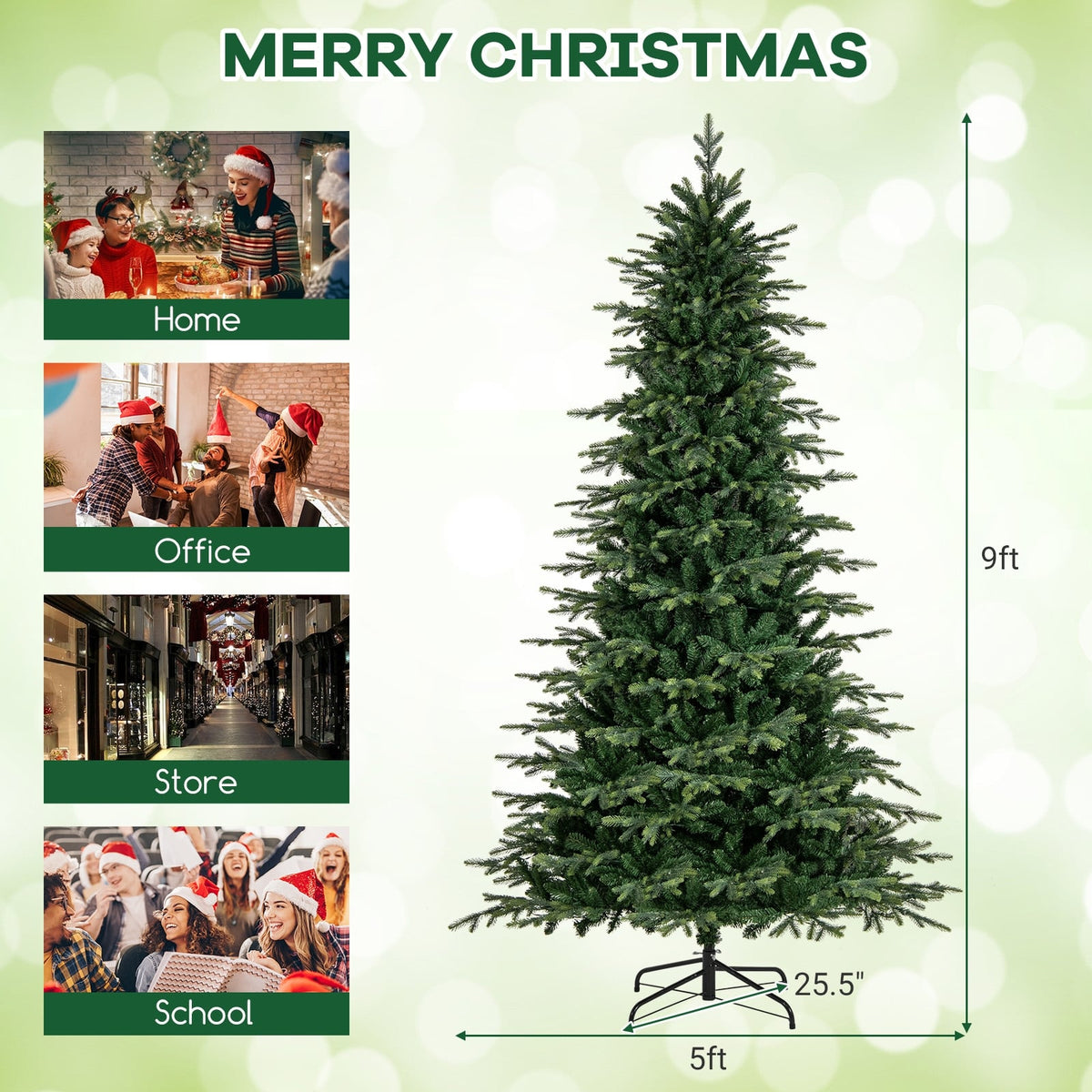 9 Feet Pre-Lit Artificial Christmas Tree with Warm White LED Lights-Christmas Trees-DECOROLALA