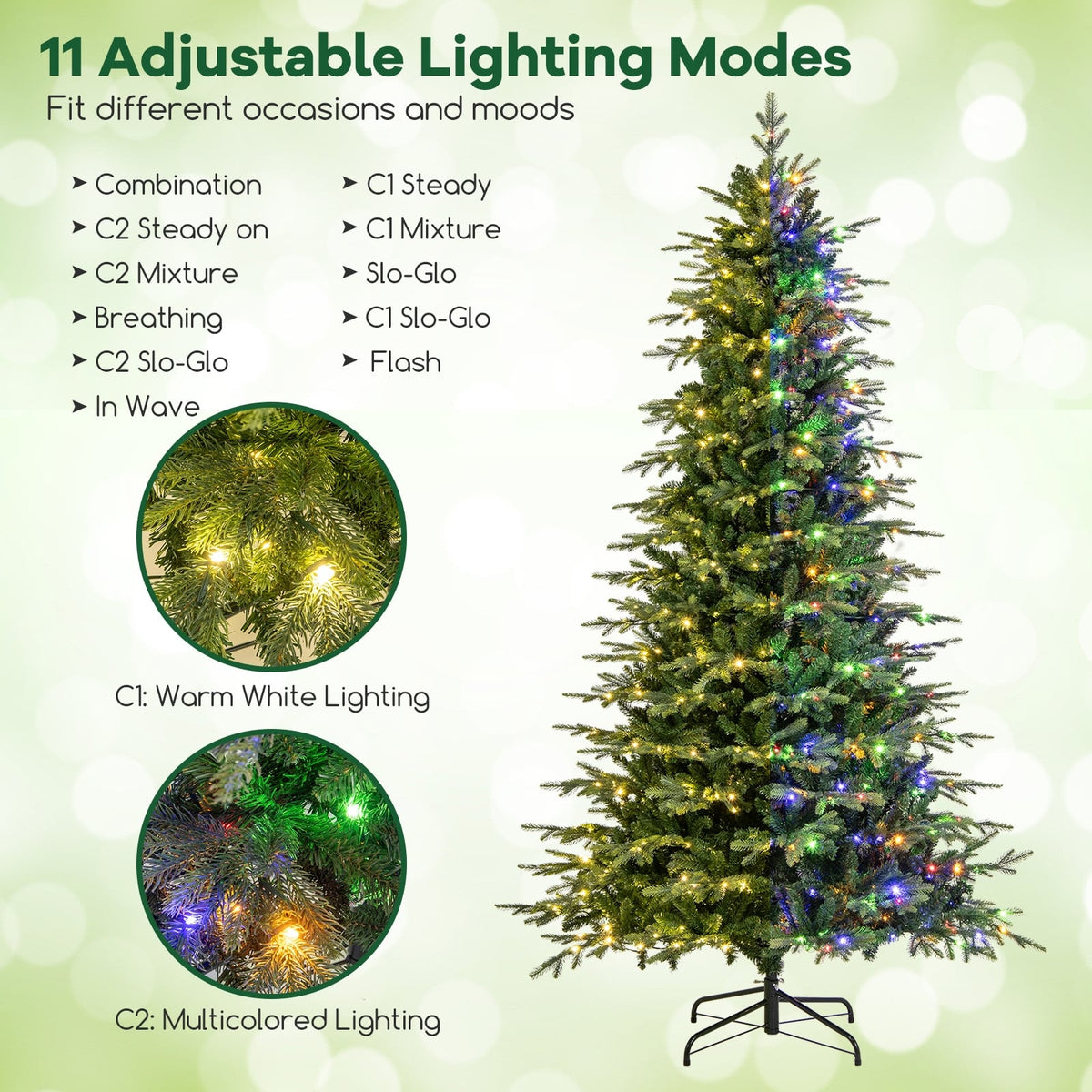 9 Feet Pre-Lit Artificial Christmas Tree with Warm White LED Lights-Christmas Trees-DECOROLALA