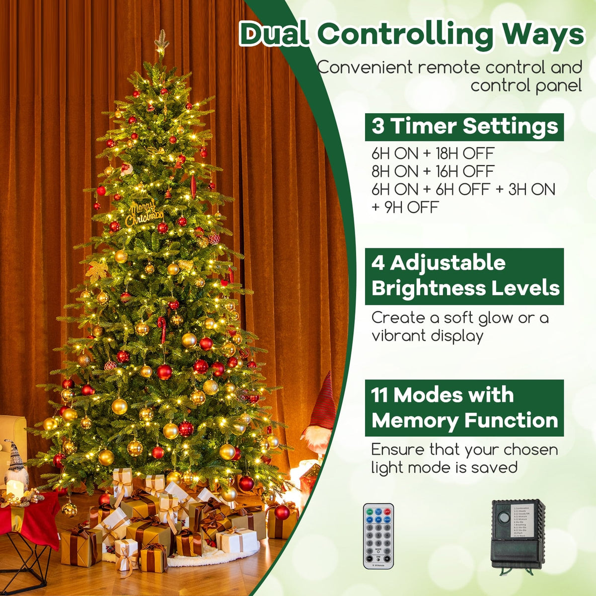 9 Feet Pre-Lit Artificial Christmas Tree with Warm White LED Lights-Christmas Trees-DECOROLALA