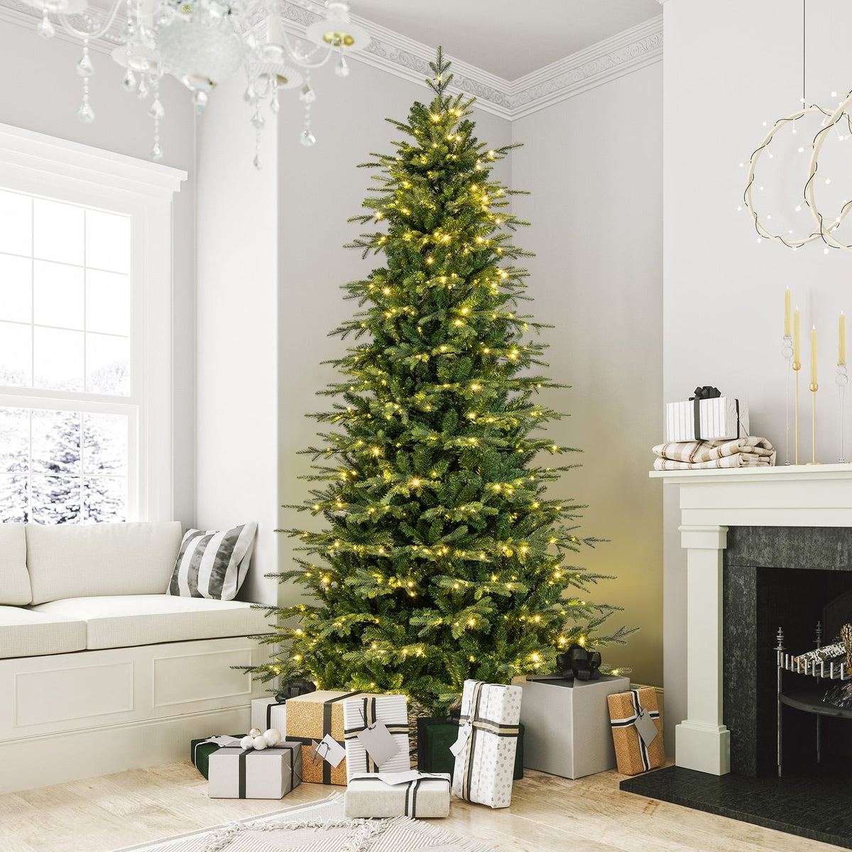 9 Feet Pre-Lit Artificial Christmas Tree with Warm White LED Lights-Christmas Trees-DECOROLALA