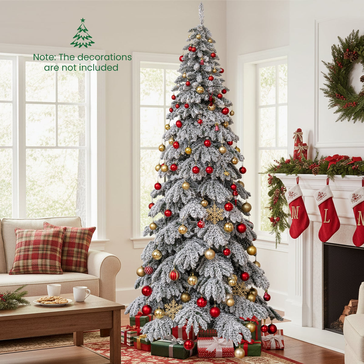9 Feet Pre-Lit Artificial Xmas Tree Hinged Xmas Tree with Quick Power Connectors-Christmas Trees-DECOROLALA