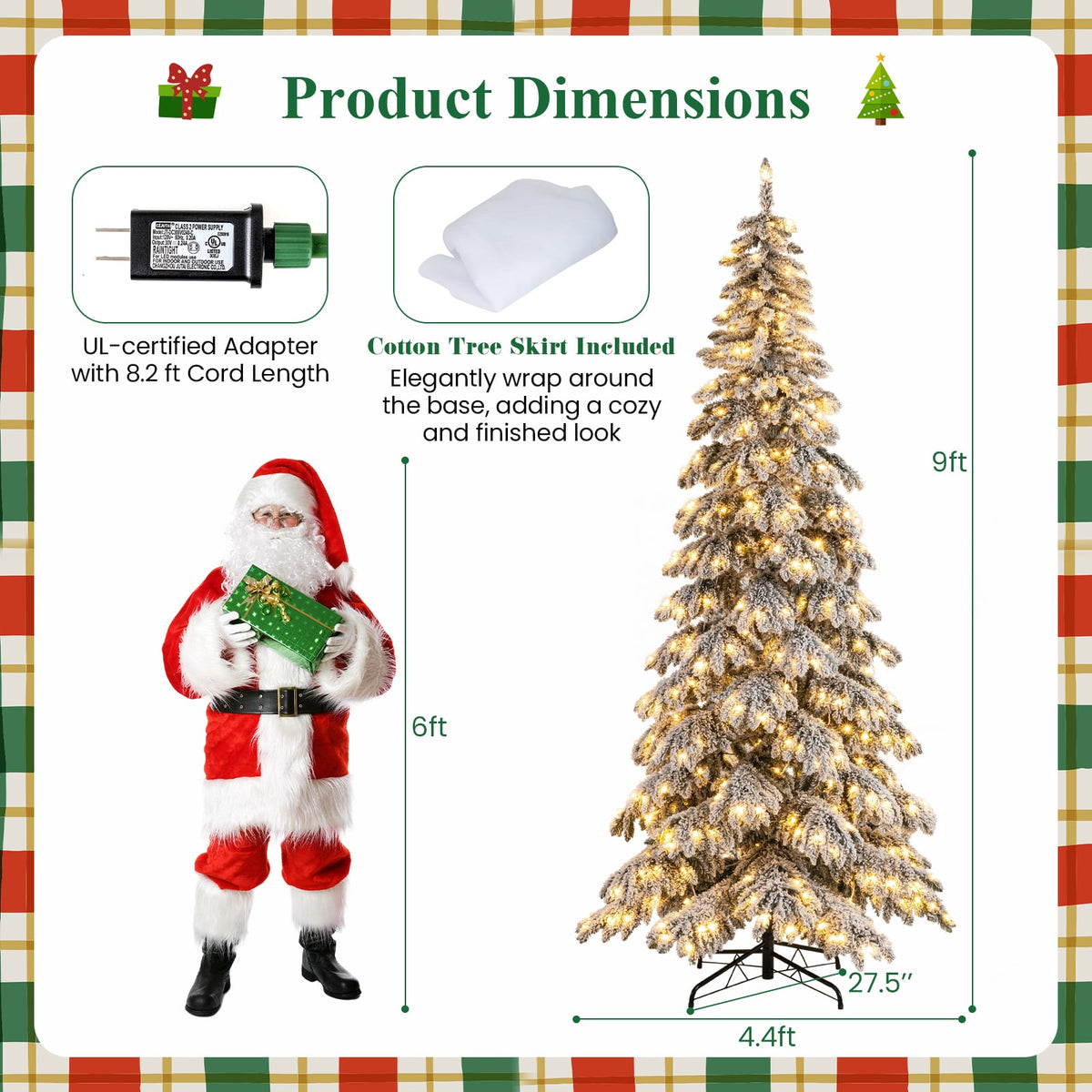 9 Feet Pre-Lit Artificial Xmas Tree Hinged Xmas Tree with Quick Power Connectors-Christmas Trees-DECOROLALA
