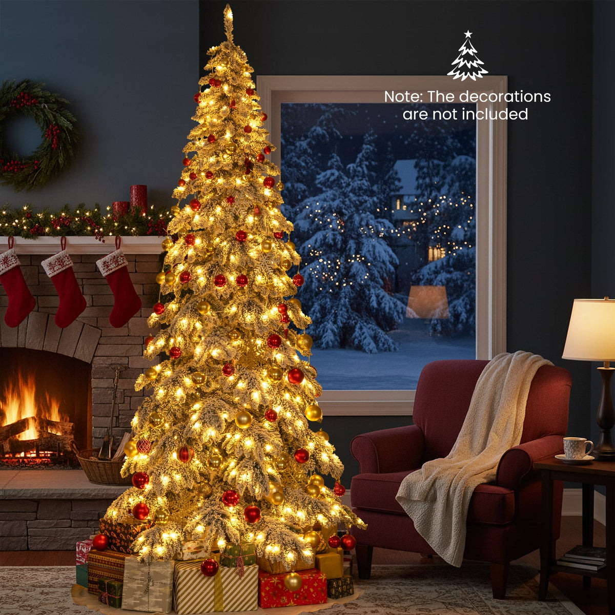 9 Feet Pre-Lit Artificial Xmas Tree Hinged Xmas Tree with Quick Power Connectors-Christmas Trees-DECOROLALA