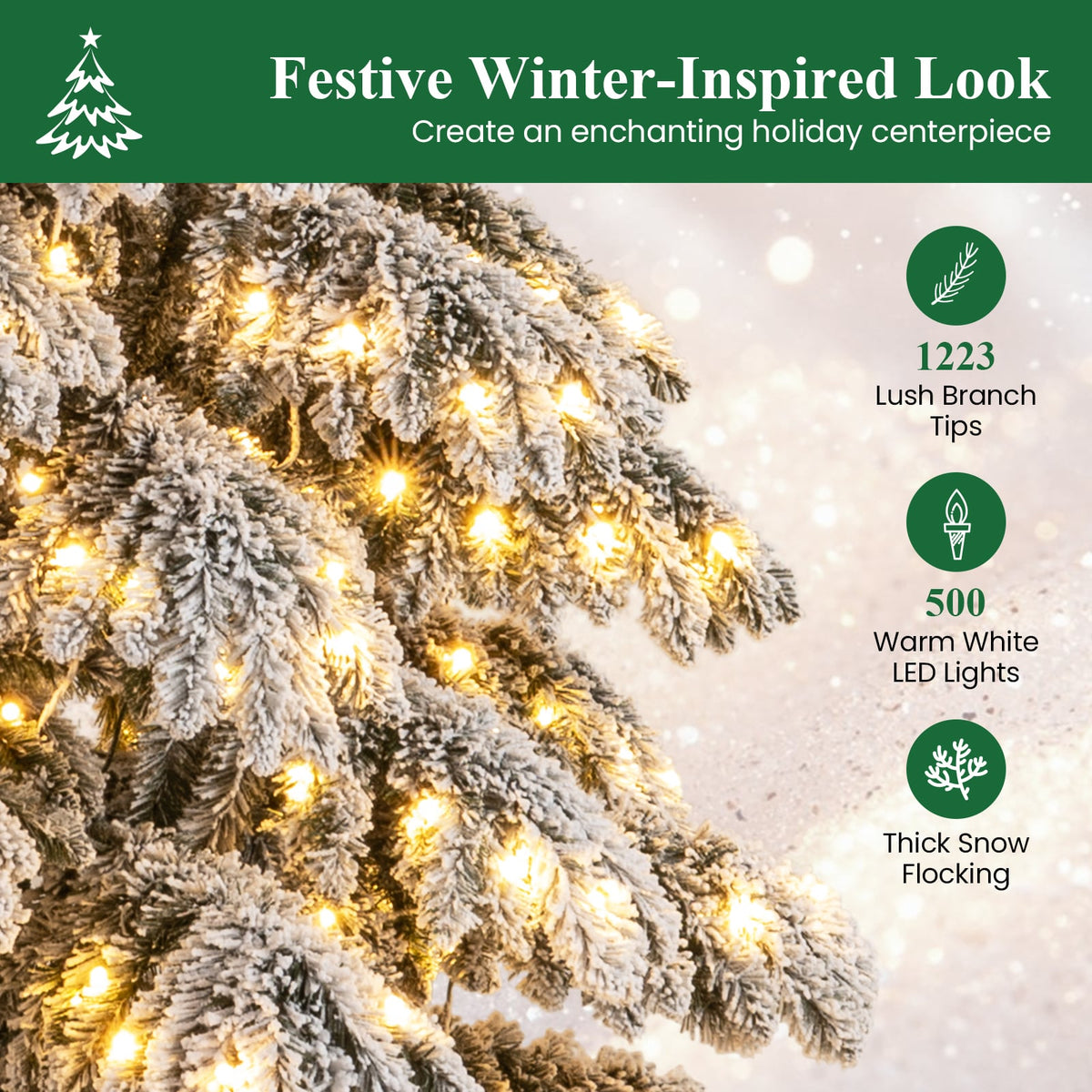 9 Feet Pre-Lit Artificial Xmas Tree Hinged Xmas Tree with Quick Power Connectors-Christmas Trees-DECOROLALA
