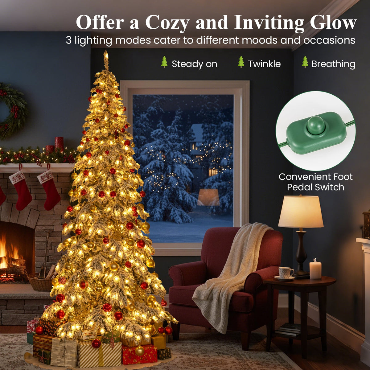 9 Feet Pre-Lit Artificial Xmas Tree Hinged Xmas Tree with Quick Power Connectors-Christmas Trees-DECOROLALA