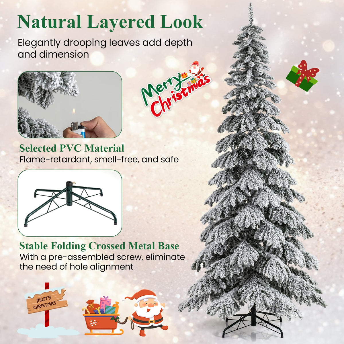 9 Feet Pre-Lit Artificial Xmas Tree Hinged Xmas Tree with Quick Power Connectors-Christmas Trees-DECOROLALA