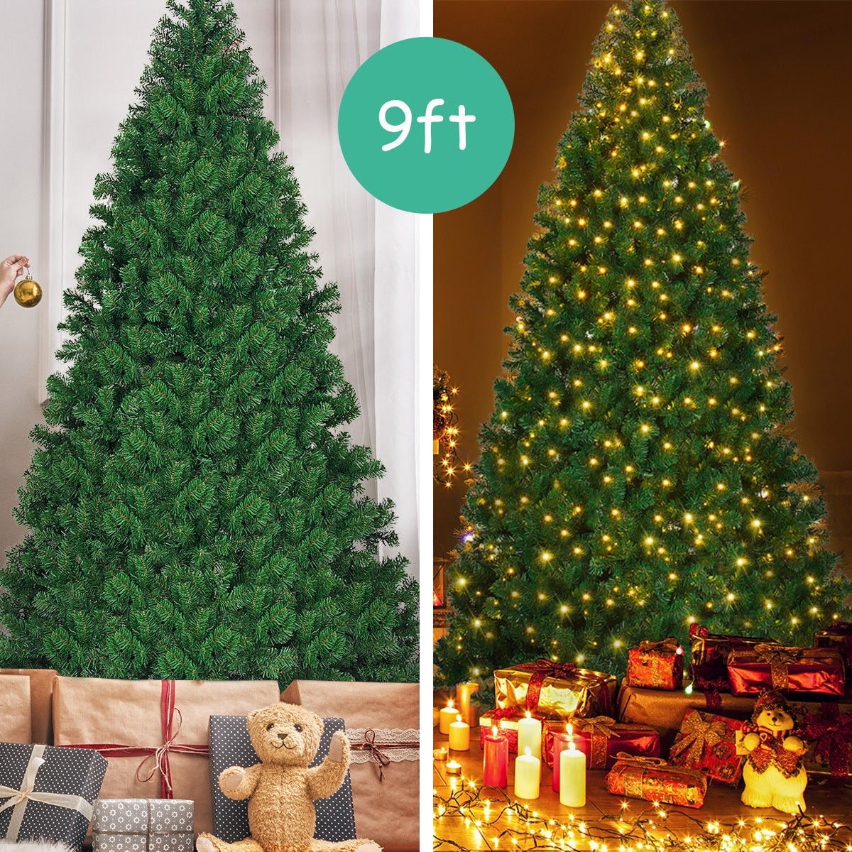 9 Feet Pre-Lit PVC Artificial Christmas Tree with 700 LED Lights-Christmas Trees-DECOROLALA