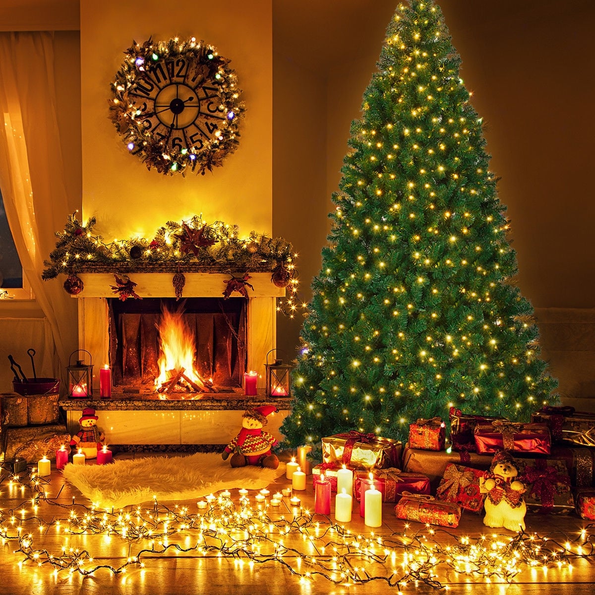 9 Feet Pre-Lit PVC Artificial Christmas Tree with 700 LED Lights-Christmas Trees-DECOROLALA