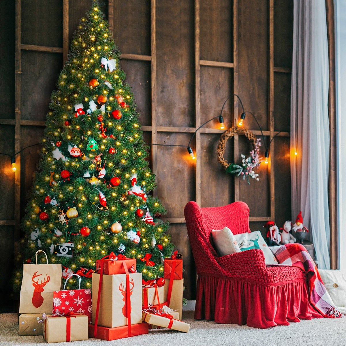 9 Feet Pre-Lit PVC Artificial Christmas Tree with 700 LED Lights-Christmas Trees-DECOROLALA