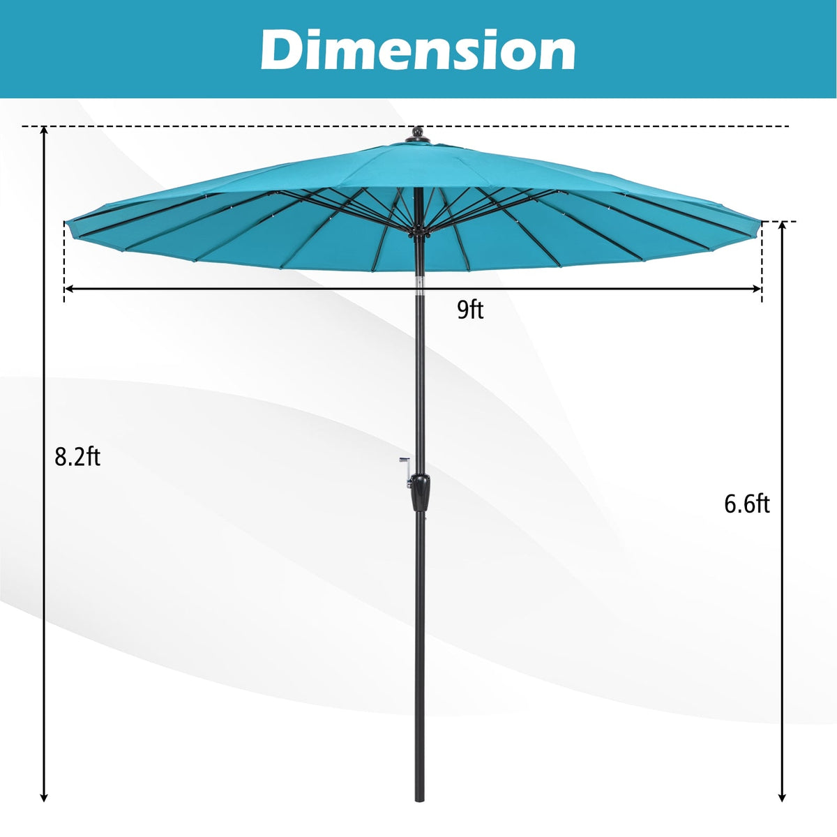 9 Feet Round Patio Umbrella with 18 Fiberglass Ribs-Turquoise-Outdoor Umbrellas-DECOROLALA