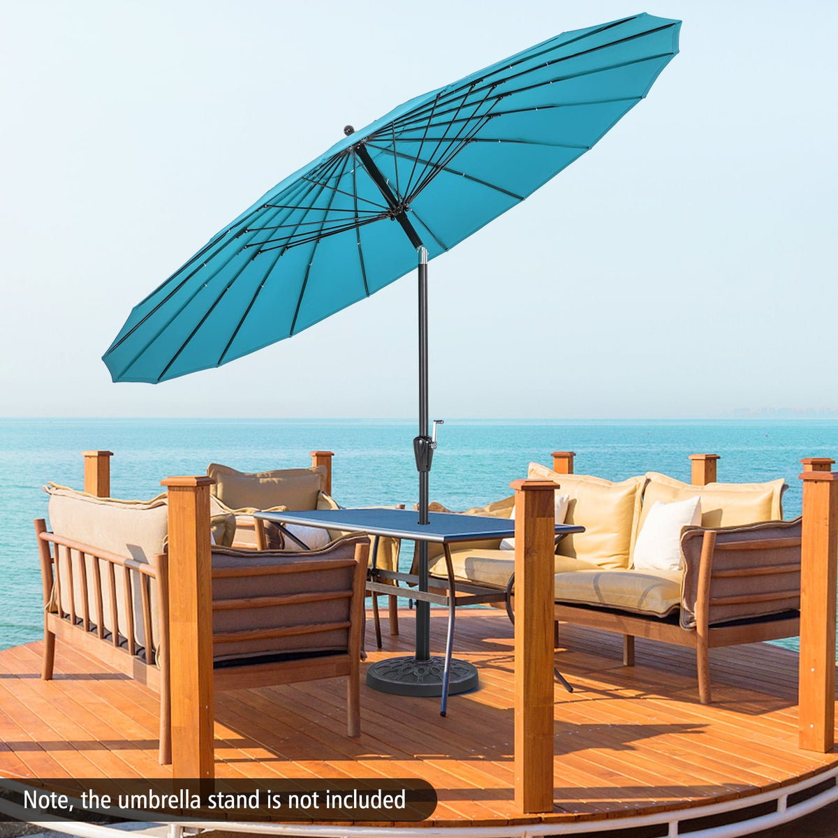 9 Feet Round Patio Umbrella with 18 Fiberglass Ribs-Turquoise-Outdoor Umbrellas-DECOROLALA